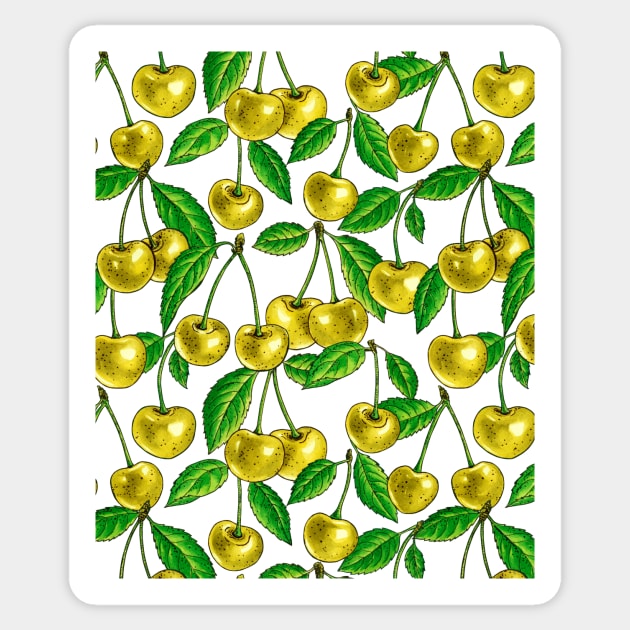 Yellow cherries on white Sticker by katerinamk